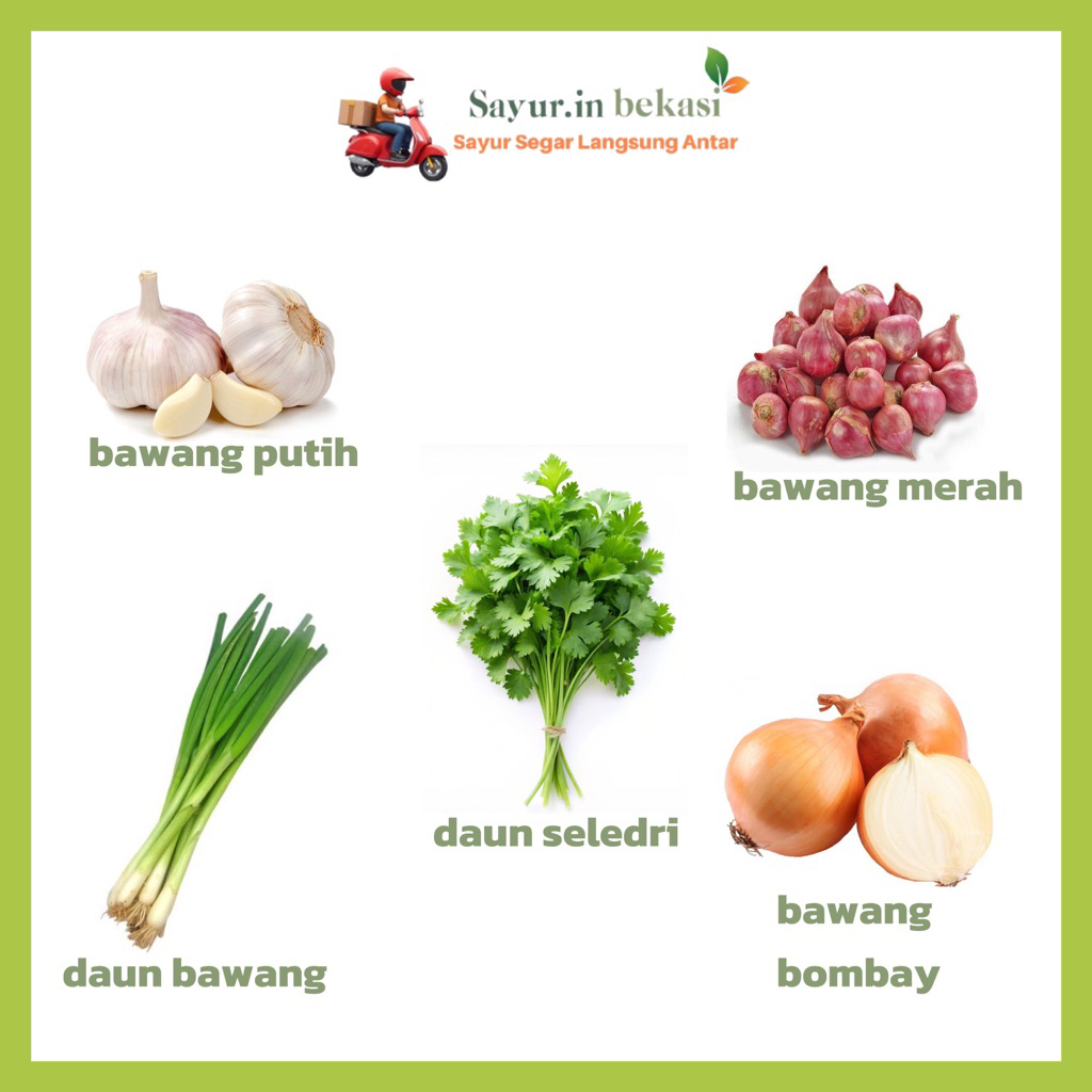 

KIRIM INSTAN Sayur Segar Serba 5000 / bawang-bawangan/ daun bawang/ bawang bombay/ bawang seledri/ bawang merah/ bawang putih