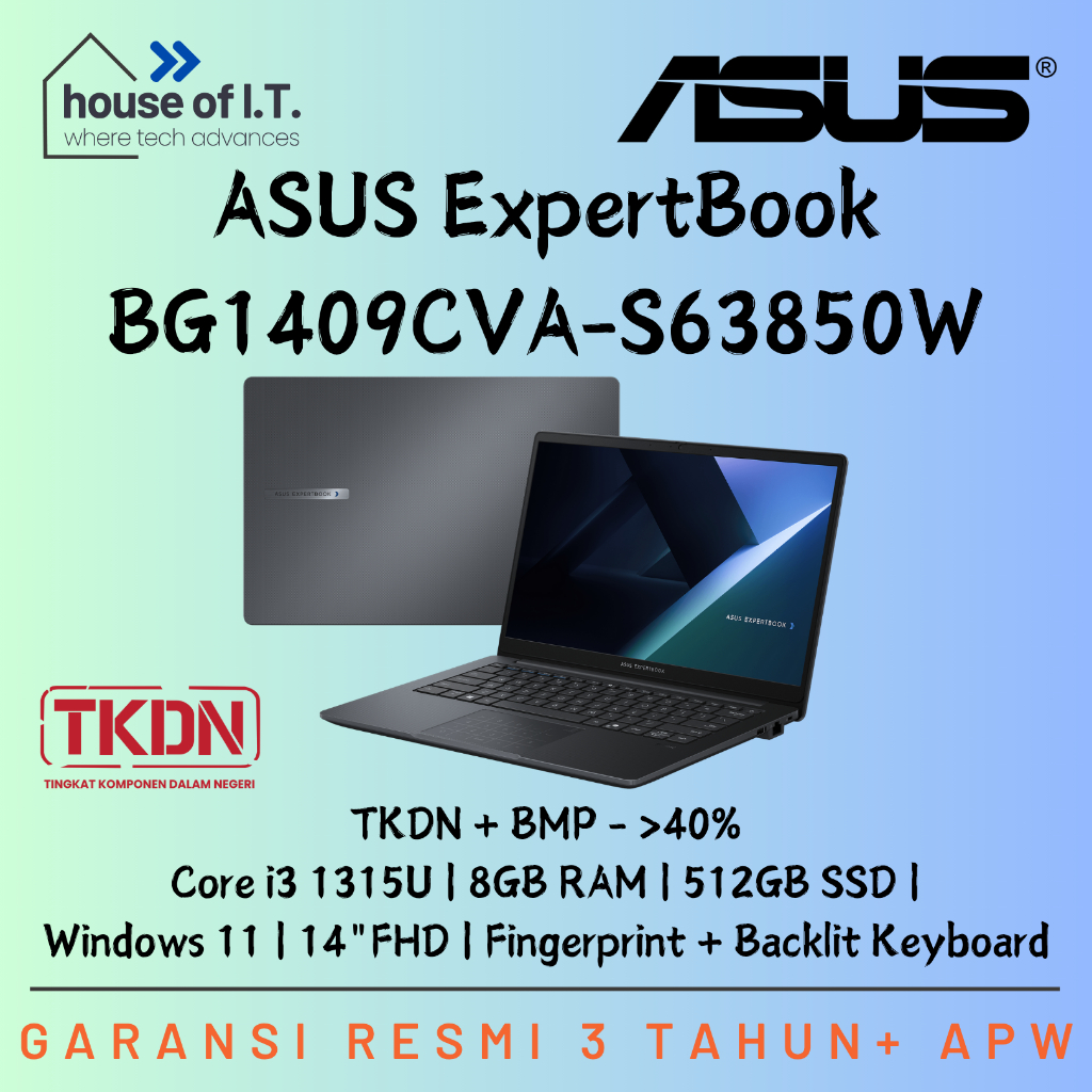 Laptop TKDN ASUS ExpertBook BG1409CVA-S63850W i3 1315U 8GB 512GB W11 14FHD - ASUS EXPERTBOOK B1 BG14