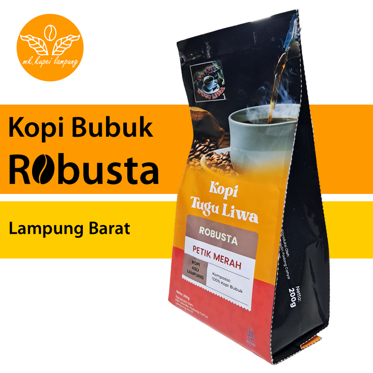 

Kopi Bubuk Robusta Lampung Barat Tjap Tugu Liwa Petik Merah 200 Gram