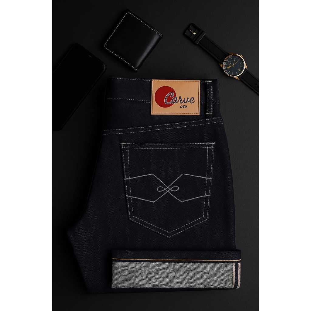 Celana Denim Premium 16 Oz Unsanforized Selvedge Redline – Black Indigo
