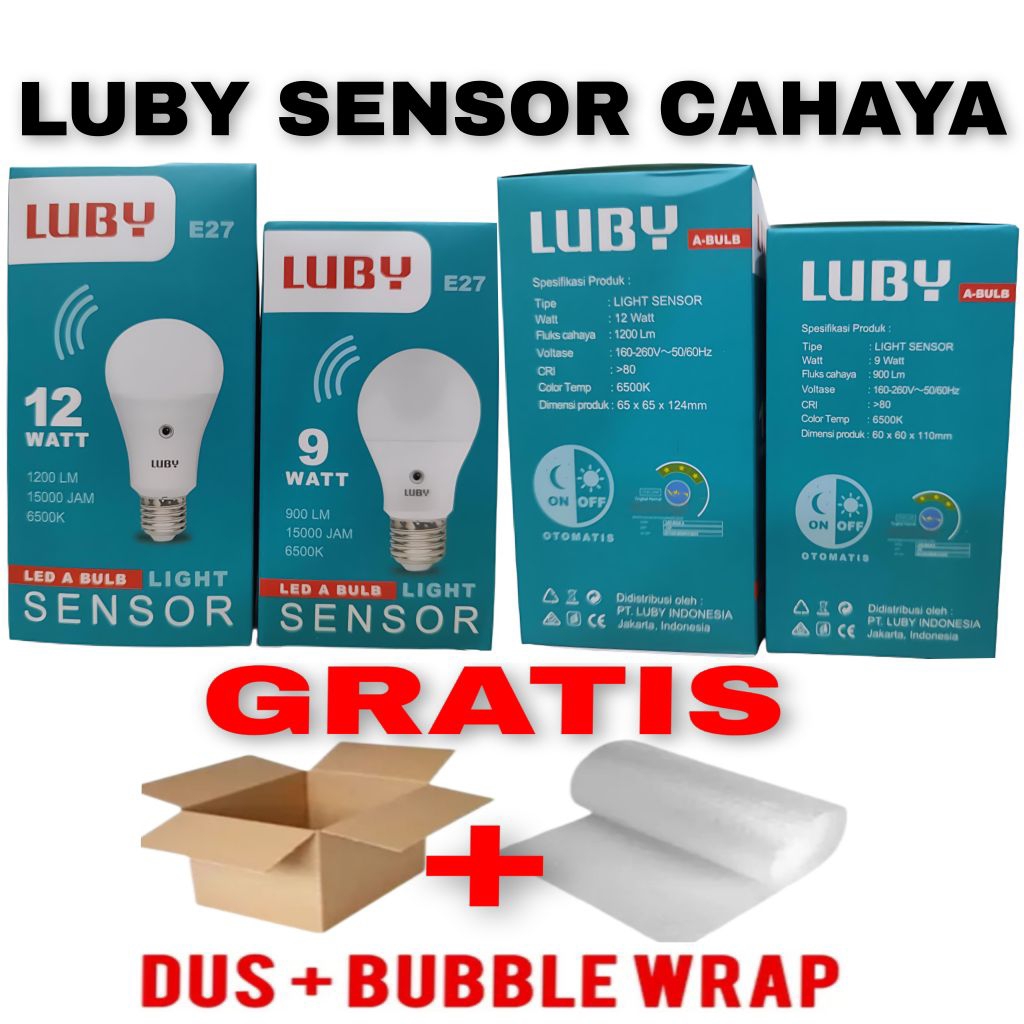 Bohlam Lampu LED LUBY LIGHT SENSOR 9WATT 12WATT Watt SNI Photo Cell Sensor Cahaya