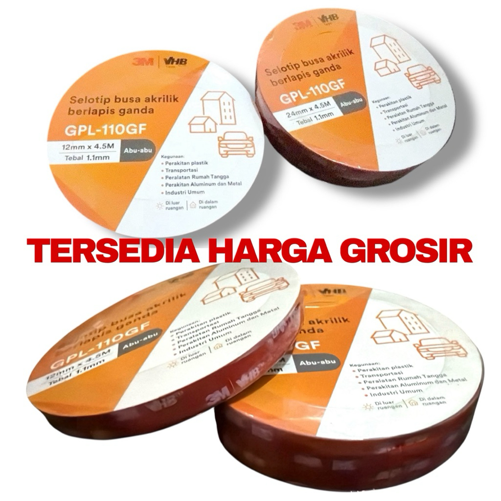 

Double Tape 3M VHB ukuran 24mm x 4.5M dan 12mm x 4.5M
