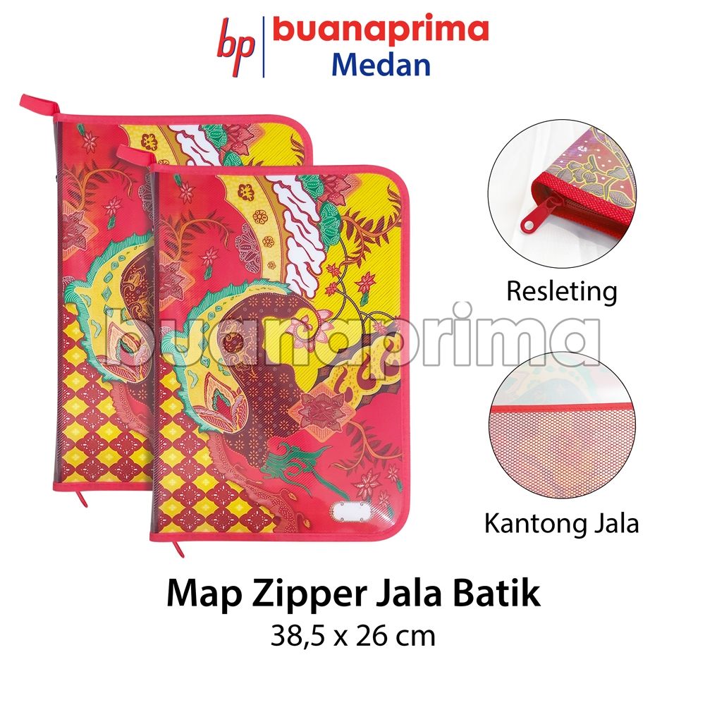 

Map SLETING JALA BATIK Merah Biru Folio Zipper Jaring Plastik Tas Resleting F4 Sleting