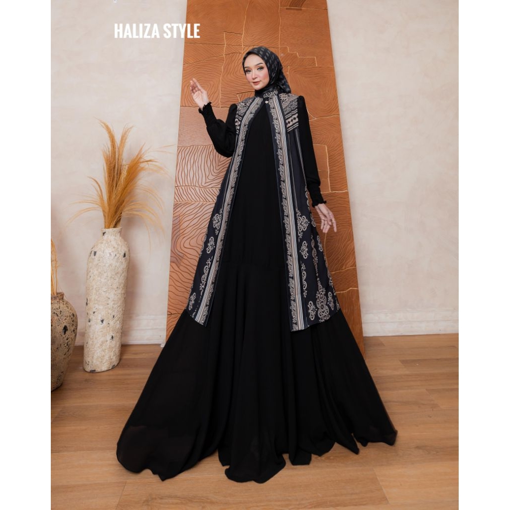 SET GAMIS KERATON BLACK BASIC BY HALIZA SYARI