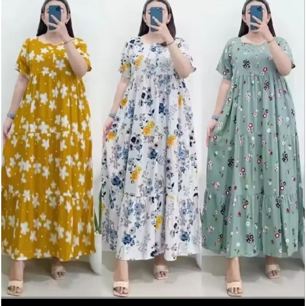 Daster Kekinian Terbaru Dress Chibi Jumbo Rayon Premium Busui Friendly Kancing Depan Lengan 3/4 Bisa
