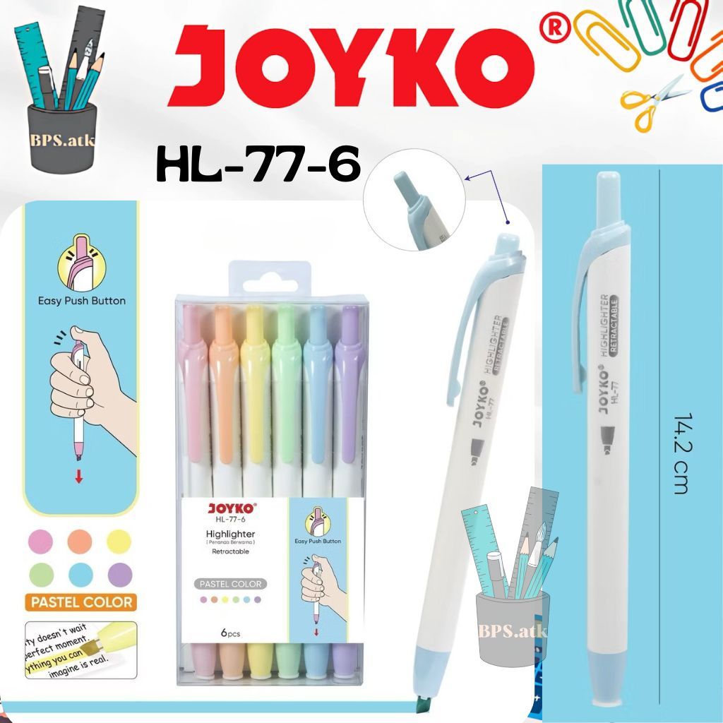 

(6 pcs) JOYKO Highlighter /m Penanda Berwarna HL-77-6 Warna Pastel Color