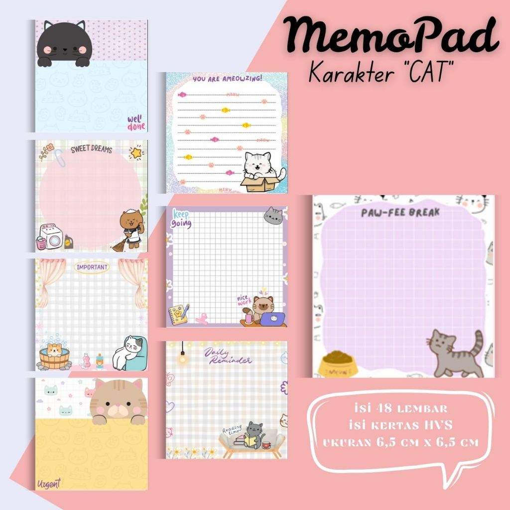 

NOTE MEMOPAD KARAKTER LUCU murah terlaris 6,5 x 6,5 cm (KARAKTER KITTY)