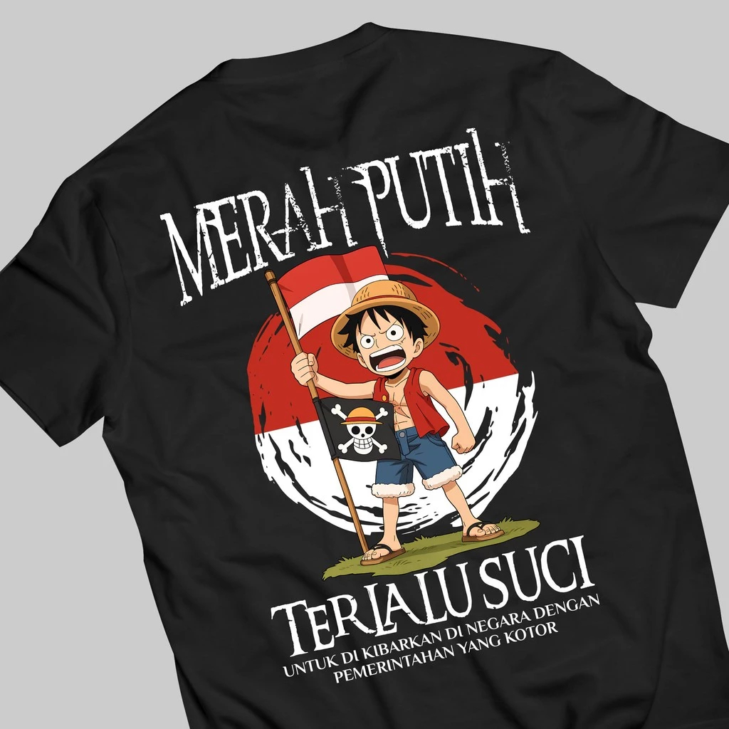 Kaos V3 Merah putih terlalu suci Flag indonesia x One piece Baju  Viral terbaru Tshirt Premium