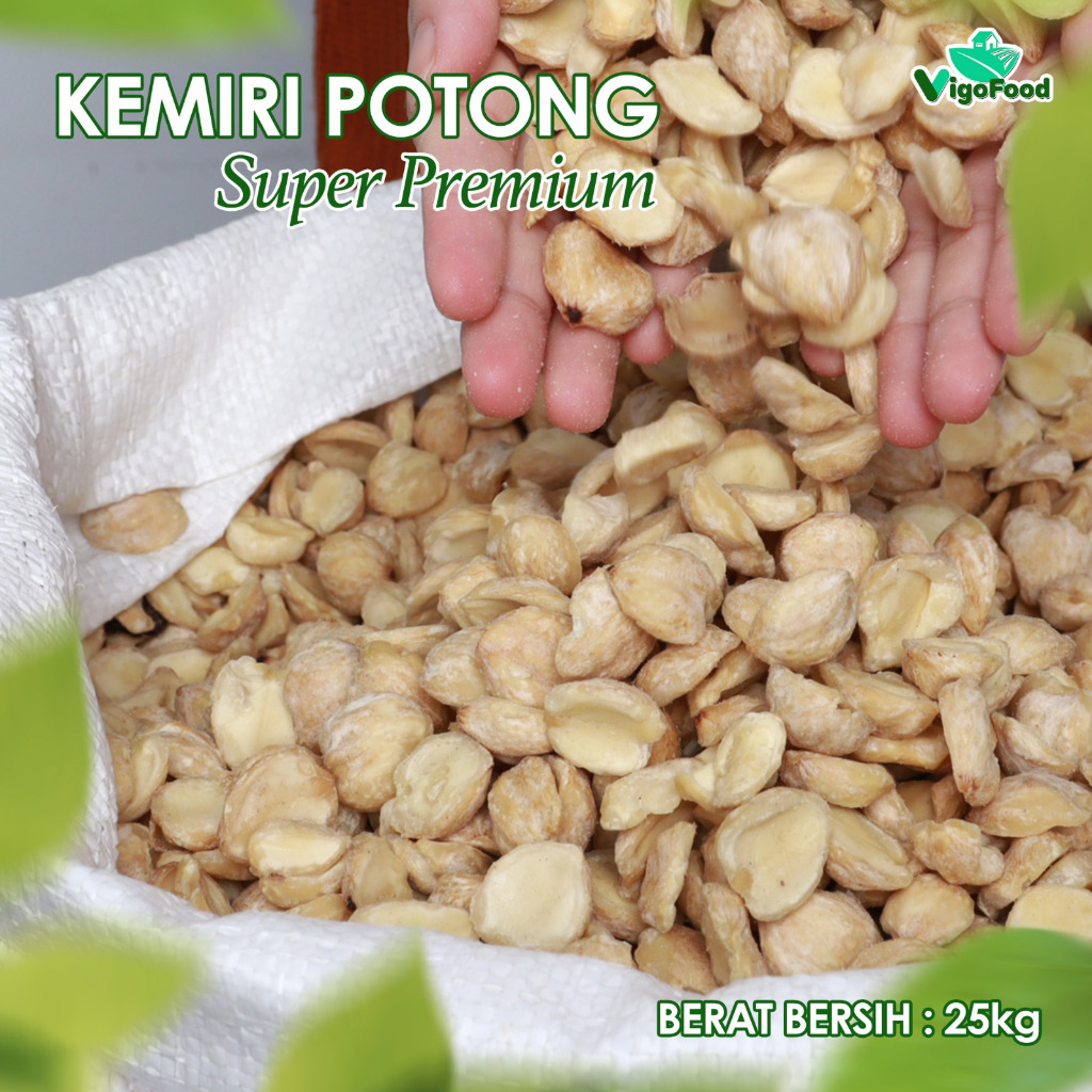 

KEMIRI PECAH / POTONG / HANCUR BESAR GRADE IMPORT BY VIGOFOOD / CANDLENUT / CANDLE NUT KEMASAN 1 SAK KARUNG 25 KG