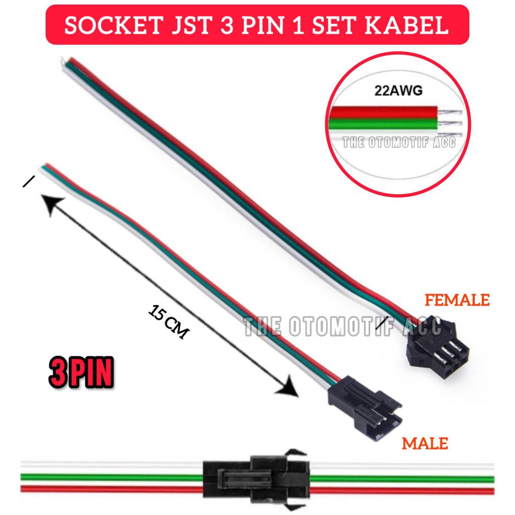 Kabel Soket JST 3 Pin plus kabel Konektor LED DC SM Female Male / Socket LED Strip / Socket Kabel