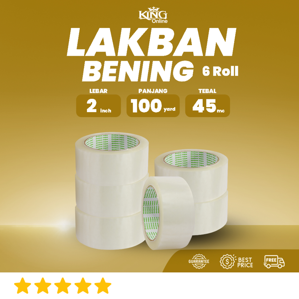 

6 Pcs Lakban Bening 100 Yard 2 Inch / 1 Slop Tebal Kuat Isolasi ONLINE TAPE OPP Termurah