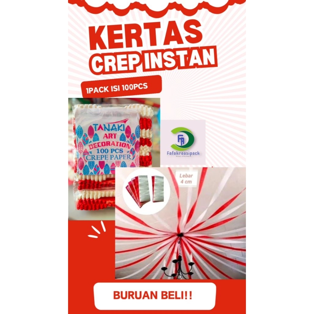 

kertas krep merah putih instan / hiasan plafon dinding dll