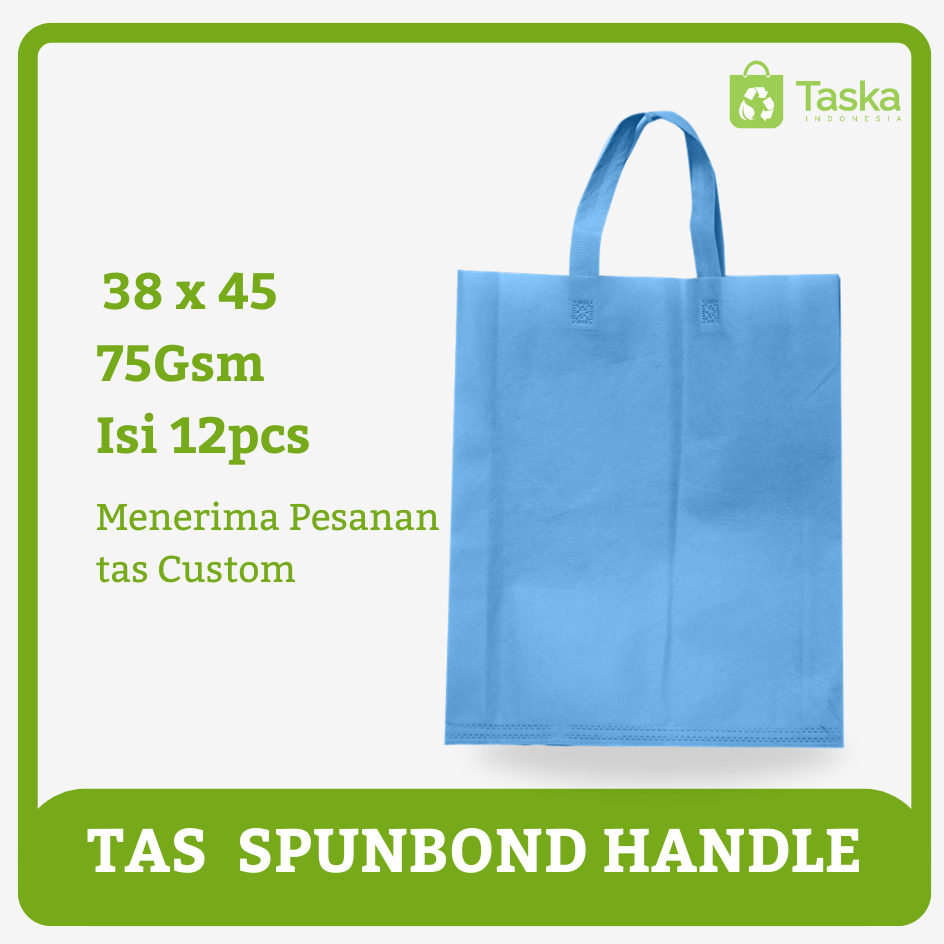 

Taska - (Isi12) Tas Spunbond Handle 38x45 Warna Biru Muda Lusinan Grosir Goodiebag Sembako
