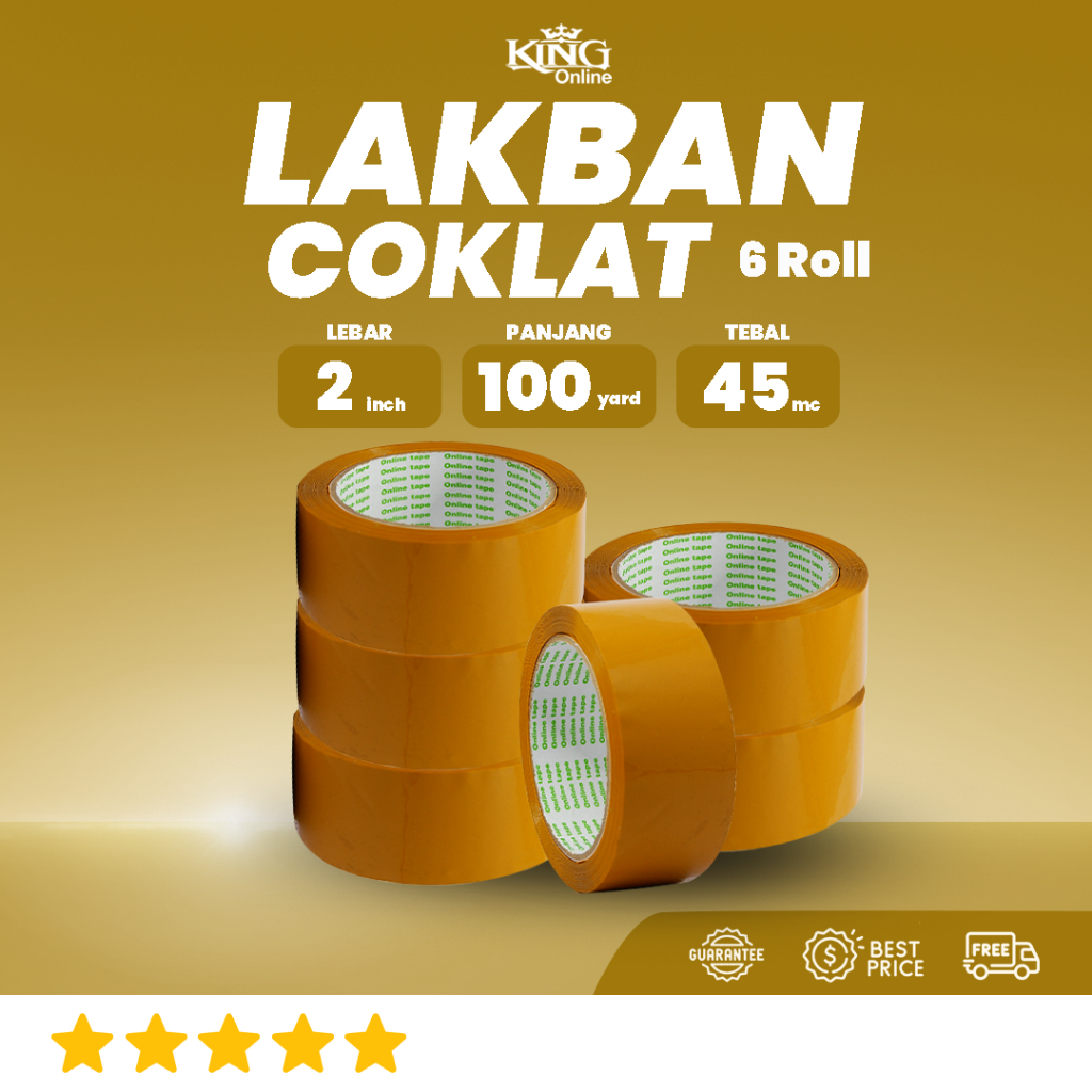 

6 pcs Lakban Coklat 100 Yard 2 Inch / 1 Slop lakban Tebal Kuat / isolasi solatip ONLINE TAPE OPP