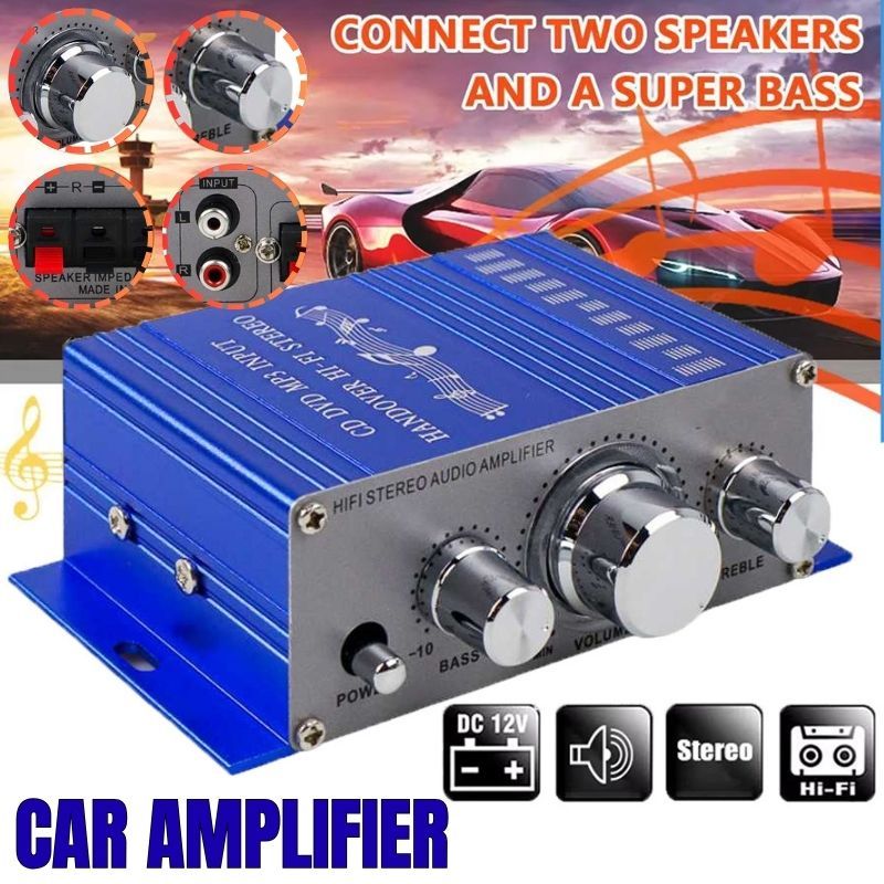 Stereo Amplifier Mini Speaker Hi-fi 2 Channel 20W Treble dan Bass Knob Car CD DVD MP3 3.5mm Audio Pe