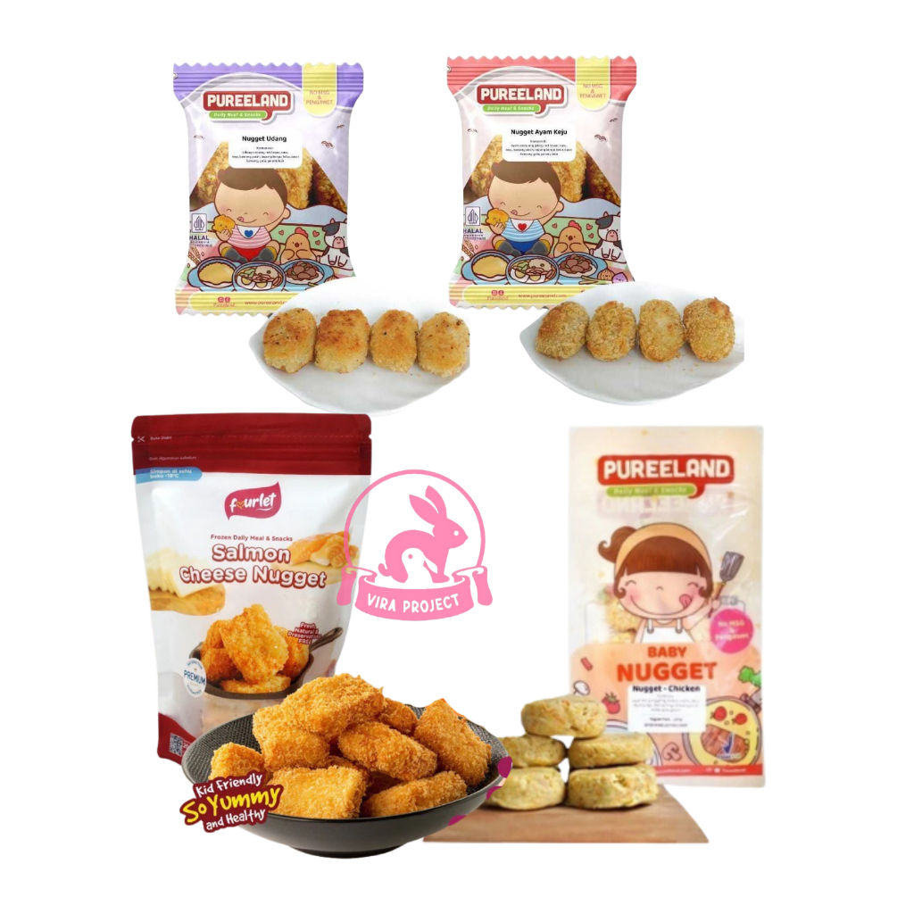 

12+ PUREELAND FOURLET NUGGET CHICKEN BEEF SALMON DORI/FINGER FOOD NUGGET NO MSG 12PCS