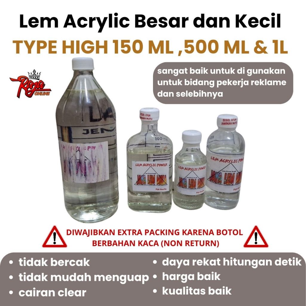 

Lem Akrilik - Lem Akrilik Type High Lem Akrilik Bening 150 ML , 500 ML , 1 L ,Termurah