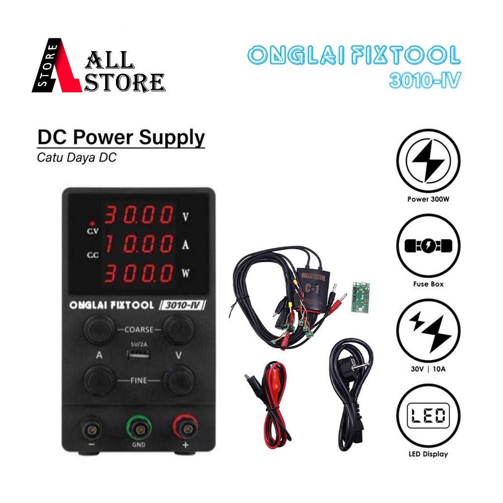 Onglai Fixtool 3010-IV Power Supply Catu Daya Adjustable 30V 10A Original Black untuk Elektronik dan