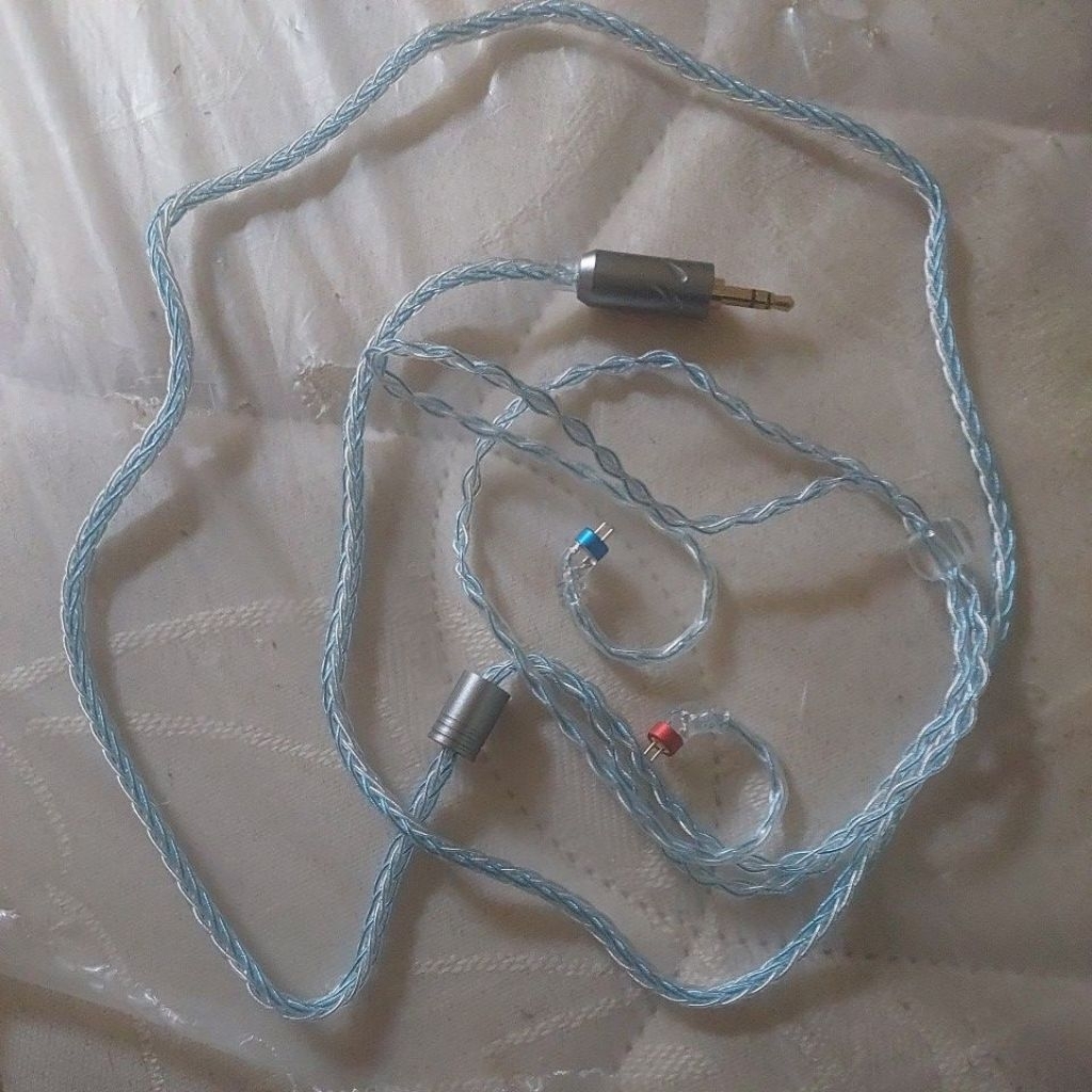 Kabel Upgrade QKZ T1 8 Core Kabel Upgrade IEM Earphone KZ Pin C QDC - Silver Blue 2 Pin