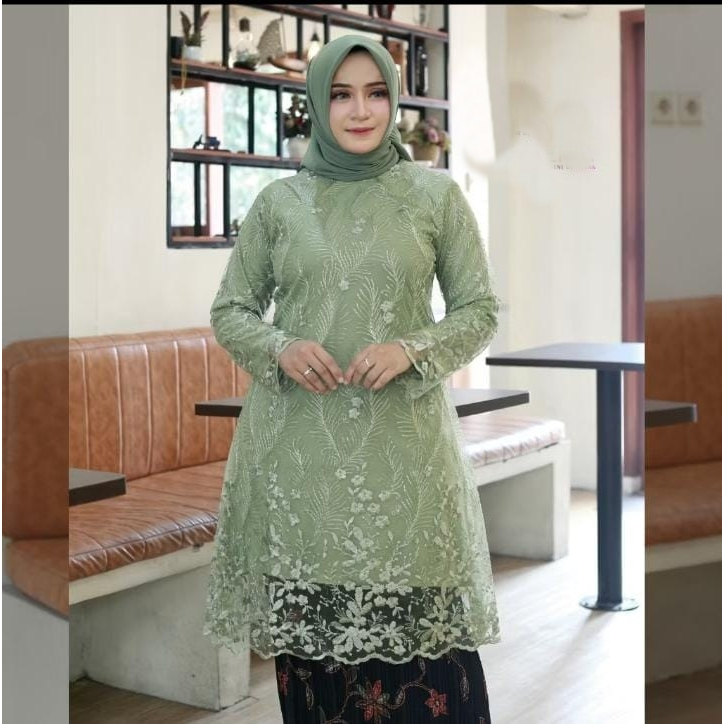 Hanya Atasan Brukat Kebaya Modern Dengan Warna ( Sage ) | Atasan Tunik Tille | kebaya Tille baju kur