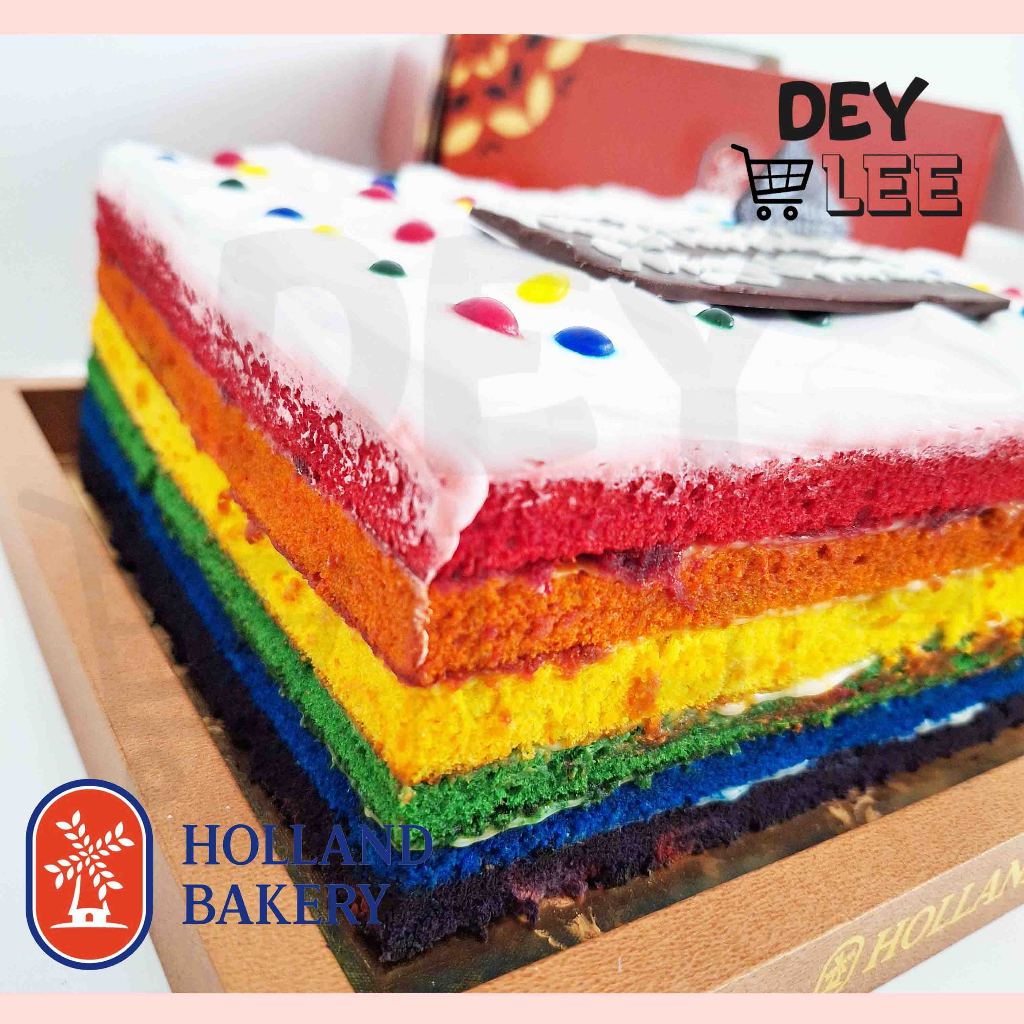 

HOLLAND BAKERY Rainbow Cake Kotak 20x20cm Kue Ulang Tahun Birthday Bandung
