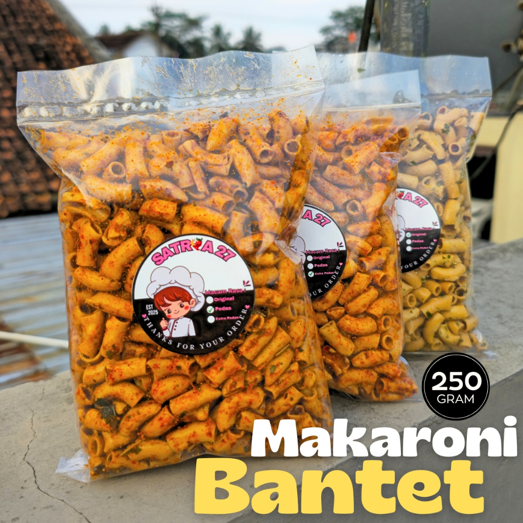 

MAKARONI BANTET KEMASAN 250 GRAM PEDAS KHAS TASIKMALAYA