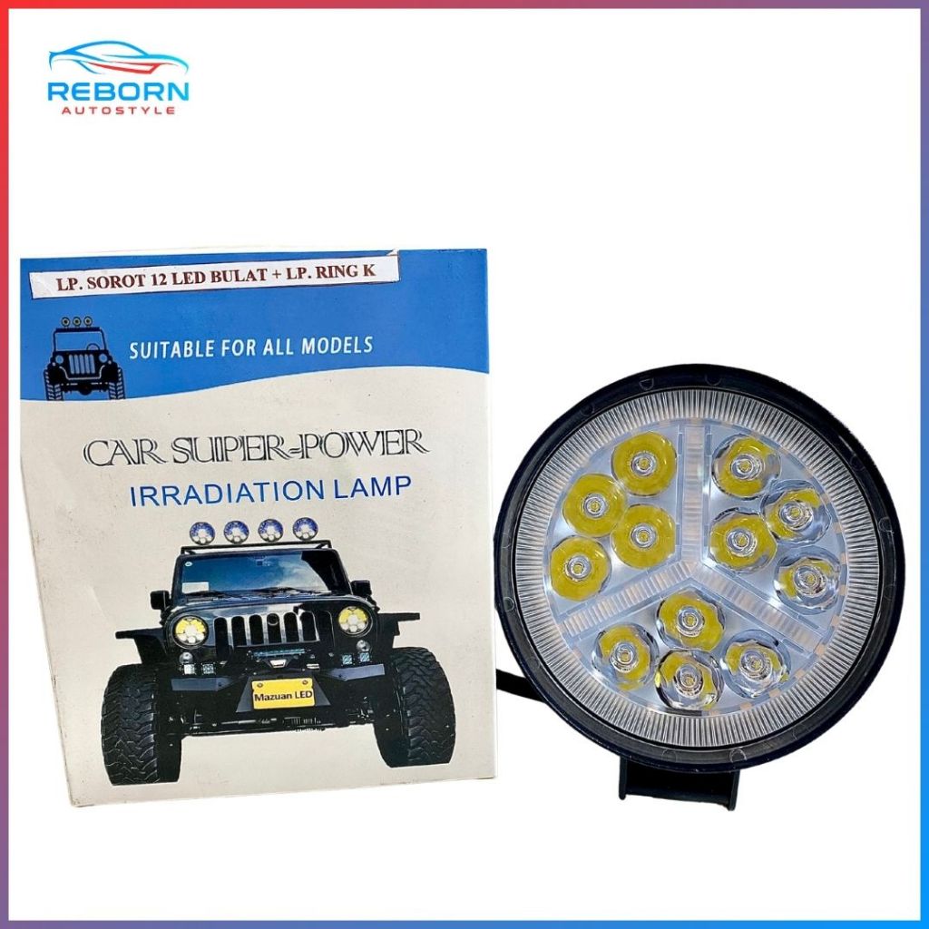 BT-6073 Lampu Sorot 12 LED Bulat+lampu Ring Kuning Lampu Tembak Lampu Tambahan Depan Mobil-Motor LED