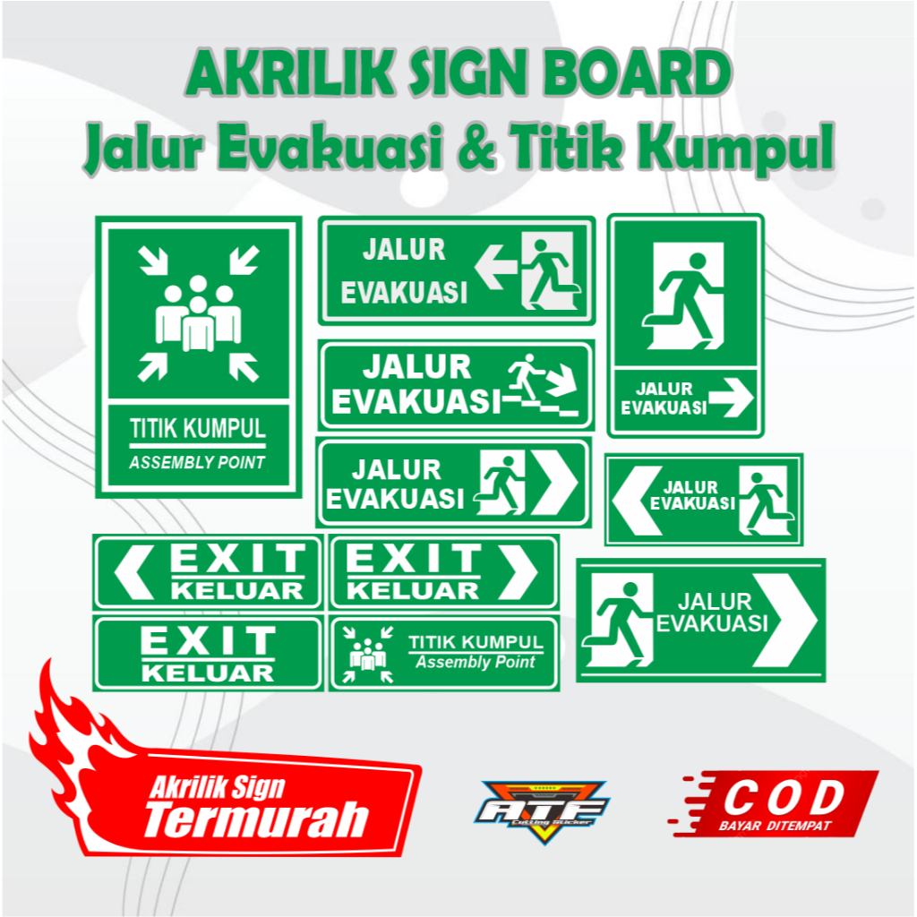 Akrilik Jalur Evakuasi / Emergency Kit / Exit / Jalur Evakuasi