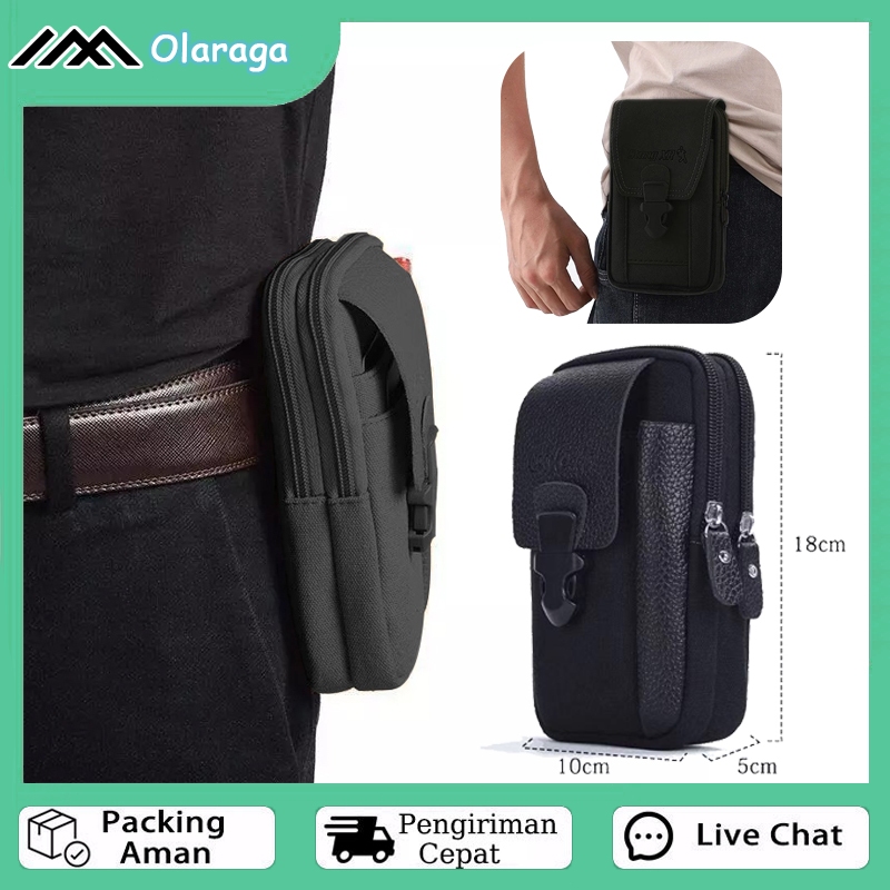 Tas Pinggang Pria Dompet Hp Bahan Kanvas Kulit / Dompet Hp/ Dompet Bersepeda Luar Ruangan - Kualitas