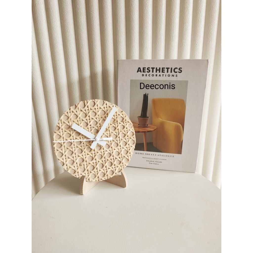 [deeconis]jam meja/jam dinding / jam kayu / jam aesthetic / jam hias / jam kayu rotan