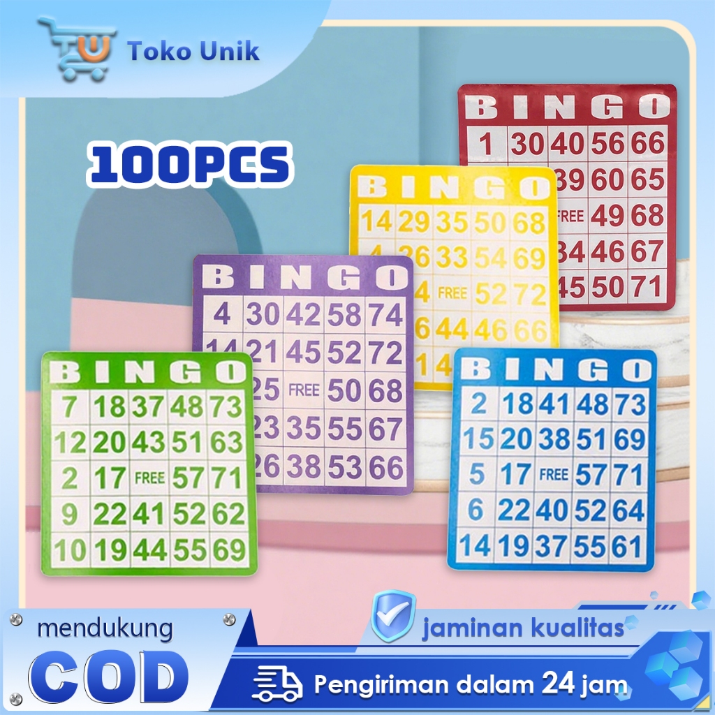 Kartu Bingo 5 Warna 100pcs Mainan Bingo Lengkap Besar Bingo Card Bingo Board Kartu Mainan Bingo Set