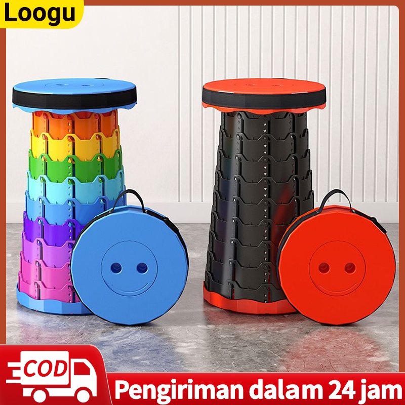 Aji_Store- Loogu Bangku Lipat Portable Teleskopik Kursi Lipat Plastik Teleskopik Outdoor Ditarik
