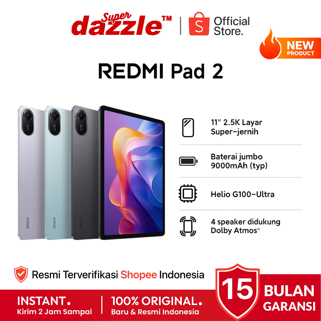 Tablet XIAOMI Redmi Pad 2 4/128 GB WiFi Only Original Garansi Resmi Official Store Ori