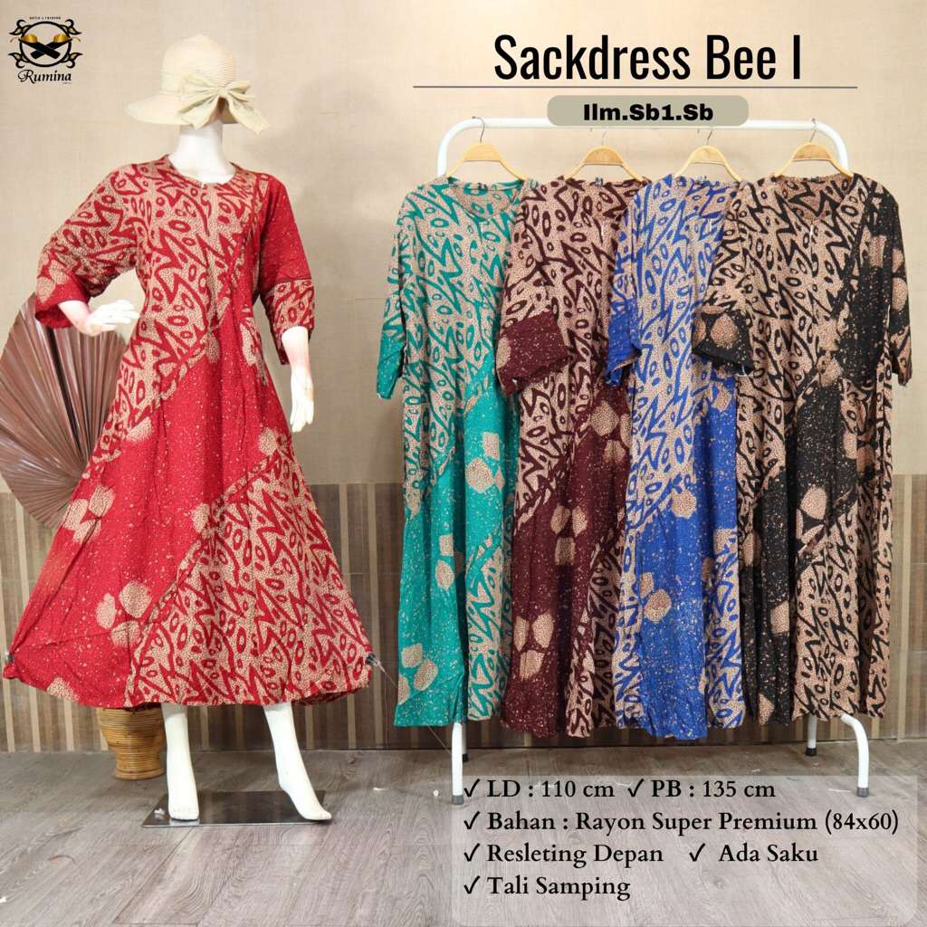 RUMINA (LD 110 PB 135) SACKDRESS MAURA BEE I ORI by RUMINA BATIK DASTER BATIK CAP RAYON NYAMAN HALUS