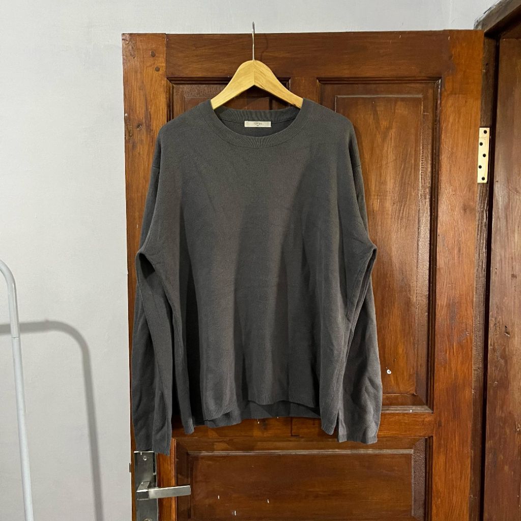 [L-XL] Topten Cotton Knitted Sweaters Long Sleeve I Charcoal Vintage Vtg Retro Kemeja Garis-garis Sa