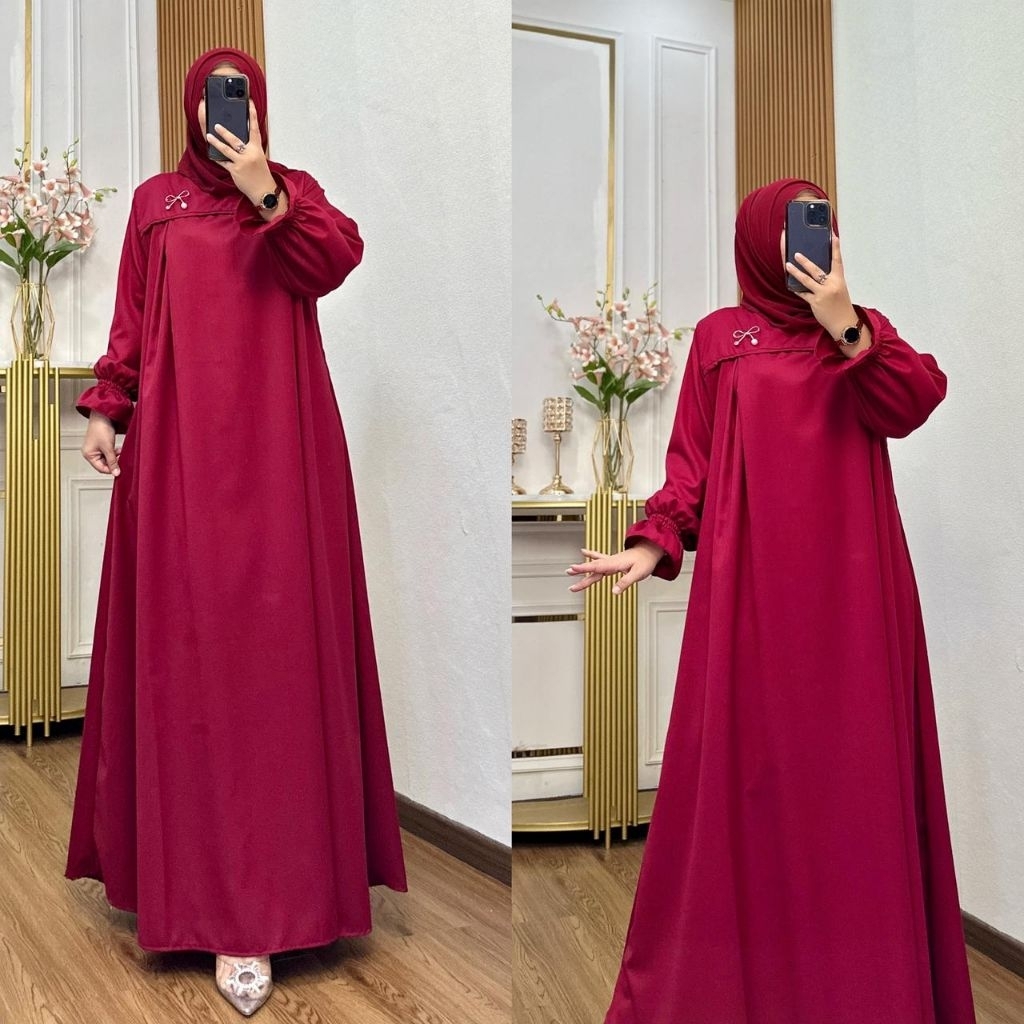 Gamis Aurel Katun Toyobo Pakaian Wanita Muslim Dress Polos Terbaru