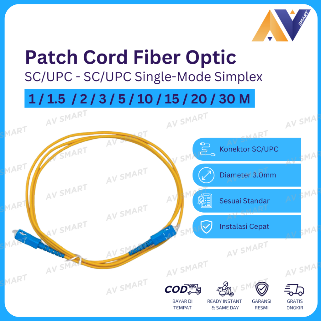 Kabel Fiber Optic FO Patch Cord SC - SC UPC Simplex Single Mode 1 / 1.5 / 2 / 3 / 5 / 10 / 15 / 20 /