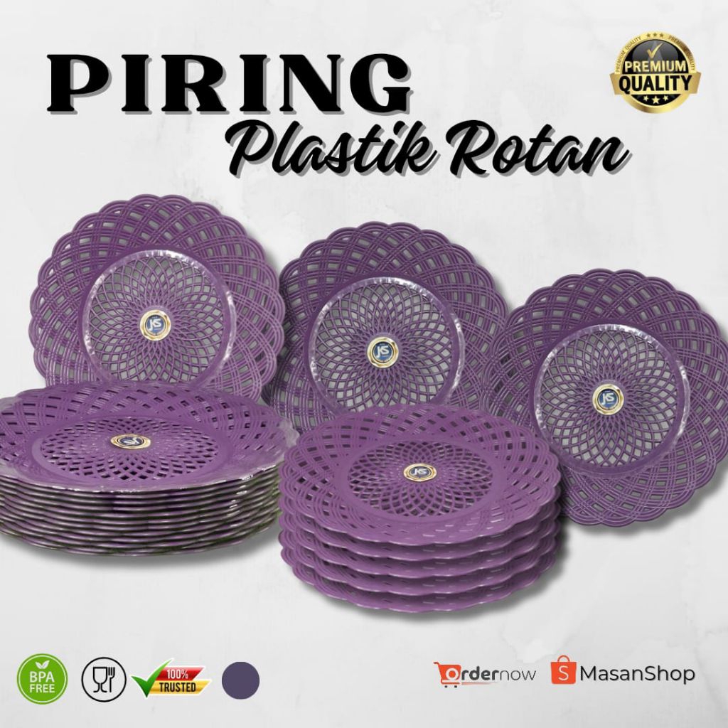 PIRING ROTAN PLASTIK 12 PCS (1 LUSIN) BPA FREE WARNA UNGU
