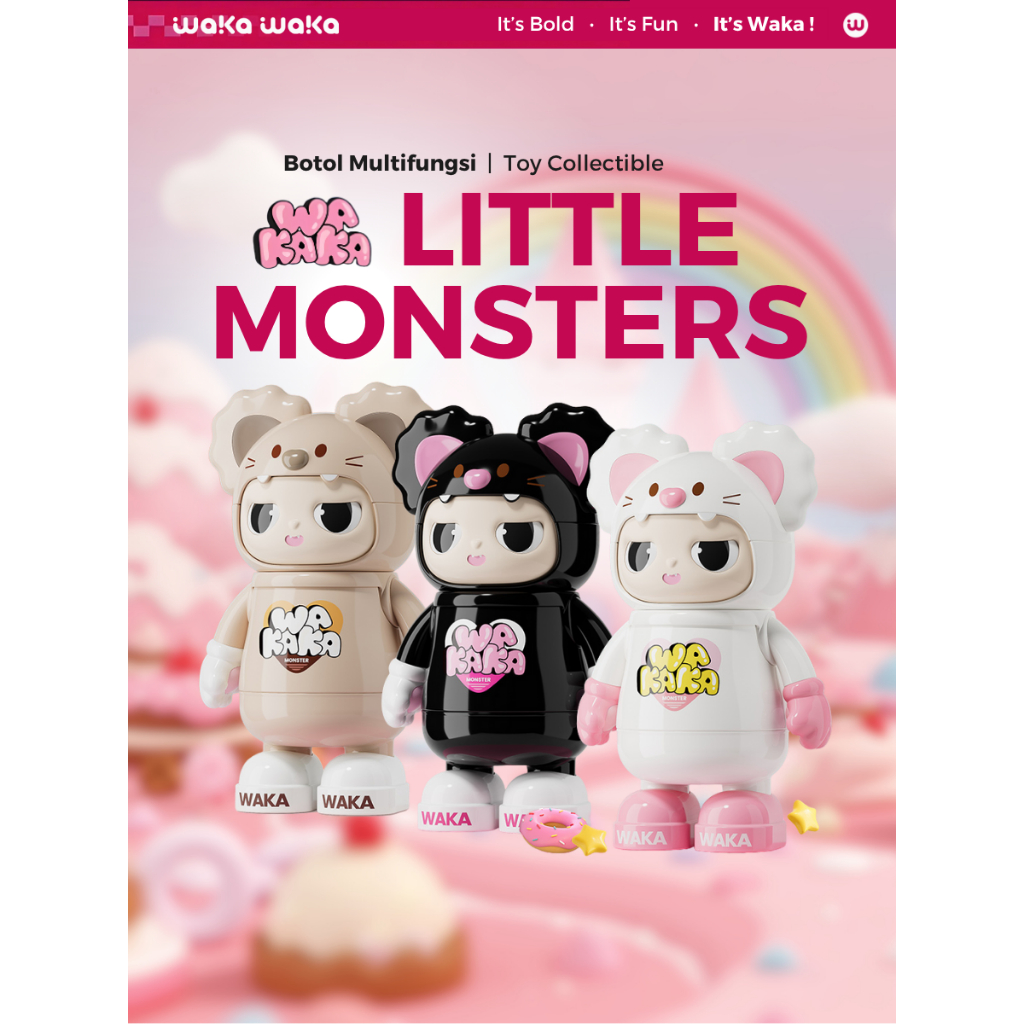WAKA WAKA Little Monsters Bottle Vacuum Insulated Termos 400ml Botol Minum Tumbler Karakter Lucu