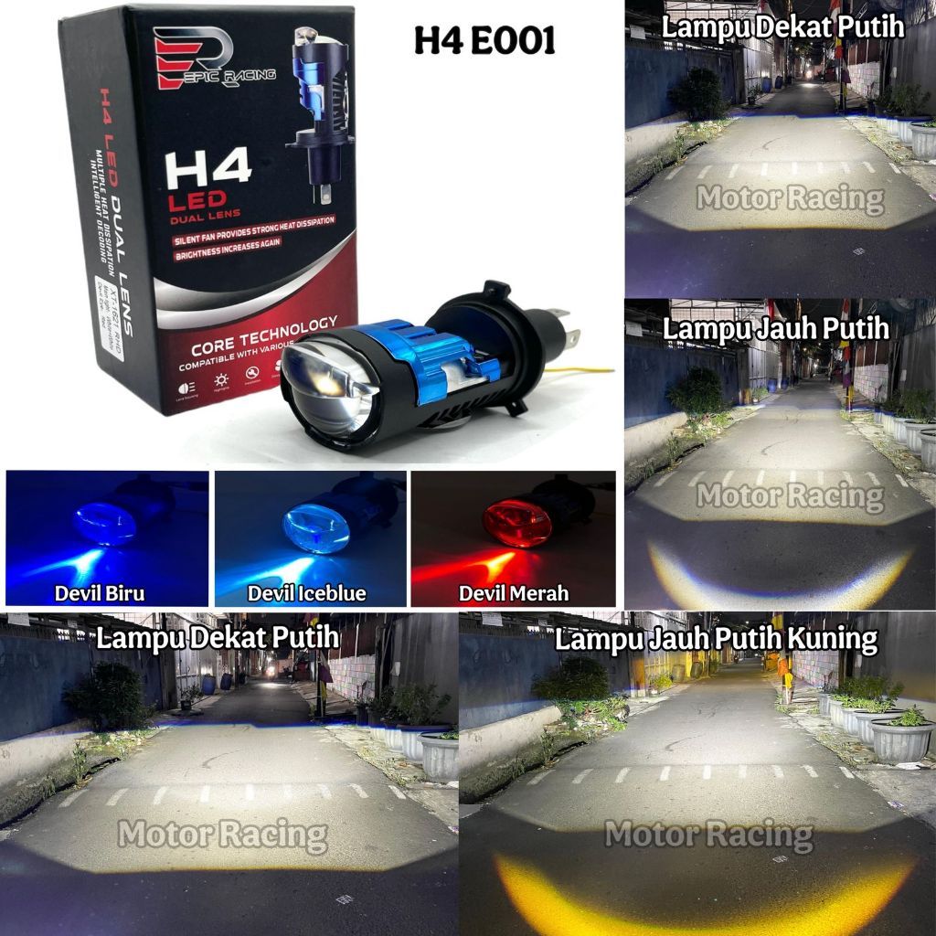 Epicracing E001 H4 Bluelens Lampu Utama Cahaya Biled RHD / FLAT Dengan Kipas Pendingin