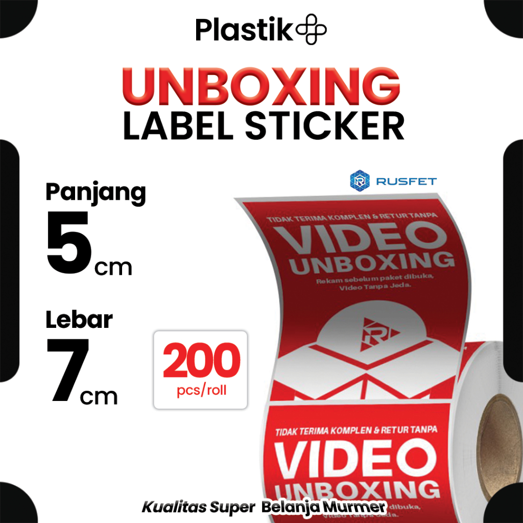 

Stiker Video Unboxing 5cm x 7cm Roll isi 200pcs / Label Video Unboxing Sticker Roll Merek Rusfet