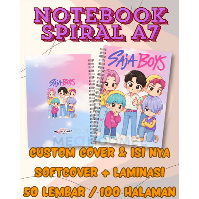 

CUSTOM NOTEBOOK A7 SPIRAL 50LBR/100HAL BUKU CATATAN