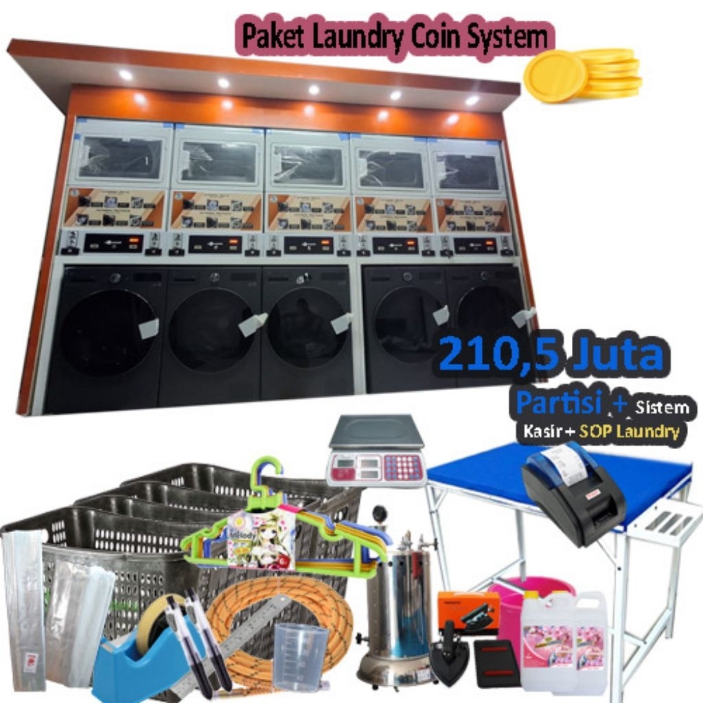 Paket usaha Laundry System koin 5 stack mesin