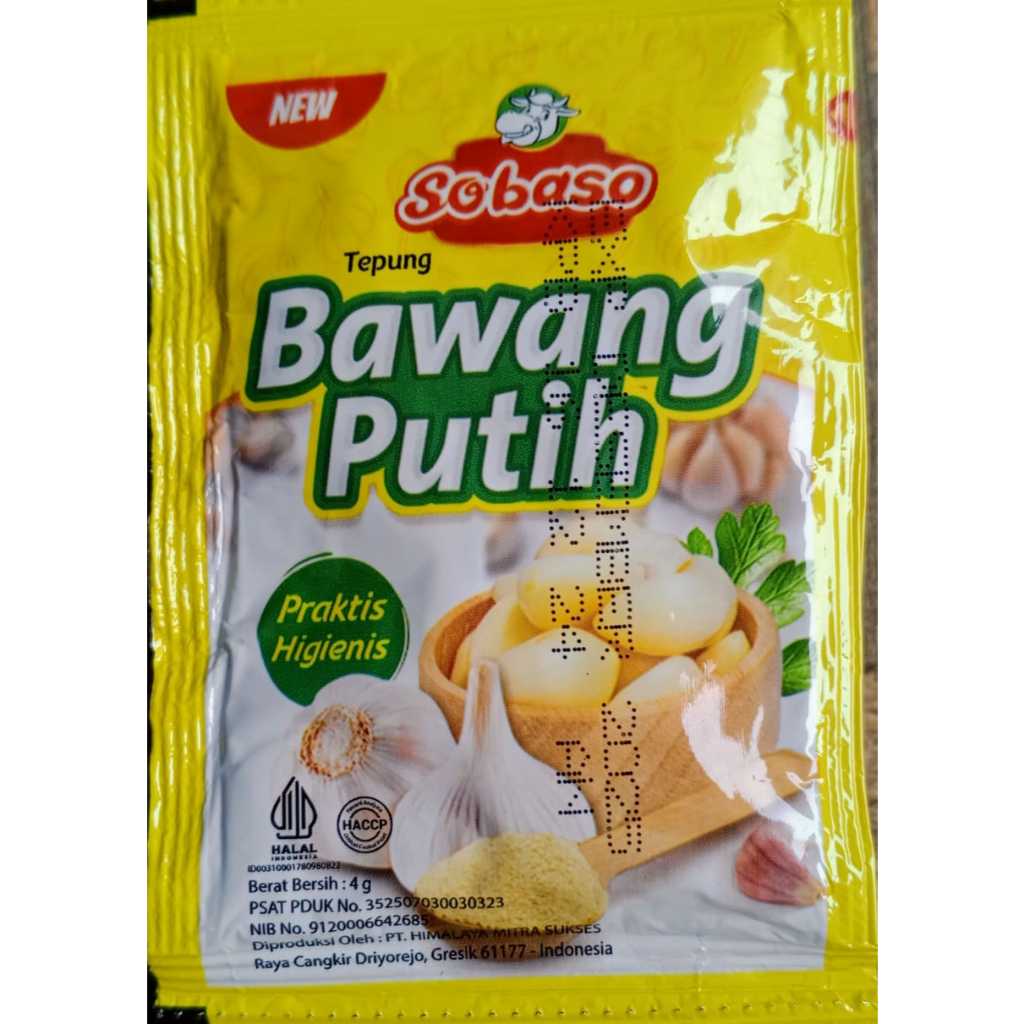 

Bawang putih bubuk intan "Sobaso" 4 gr 1 pack isi 72 pcs
