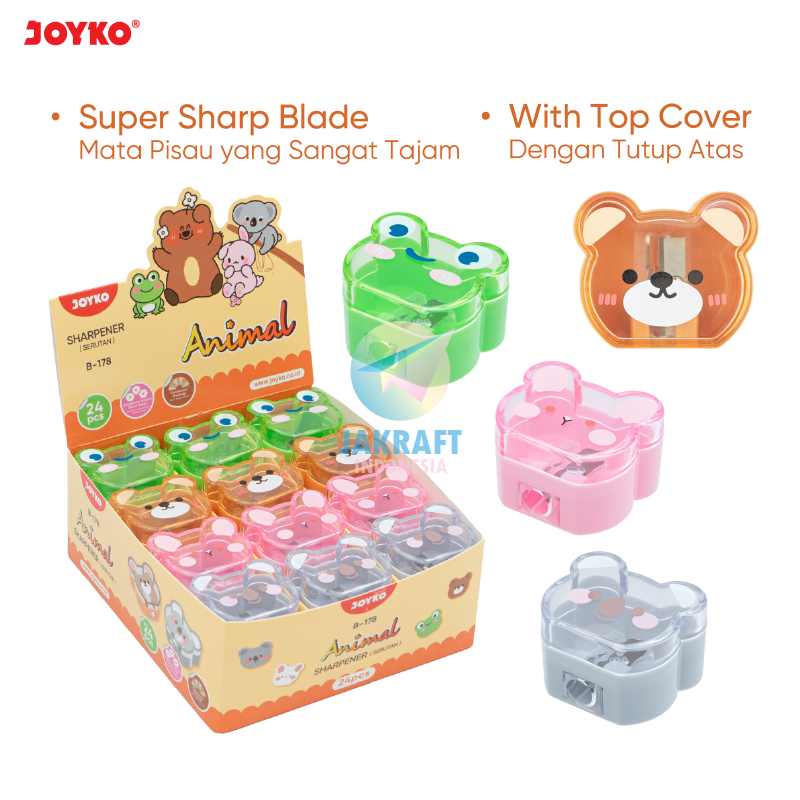 

(24 Pcs) GROSIR Serutan Rautan Pensil JOYKO B-178 Animal Pencil Sharpener 1 Lubang Hole Tajam | PACK