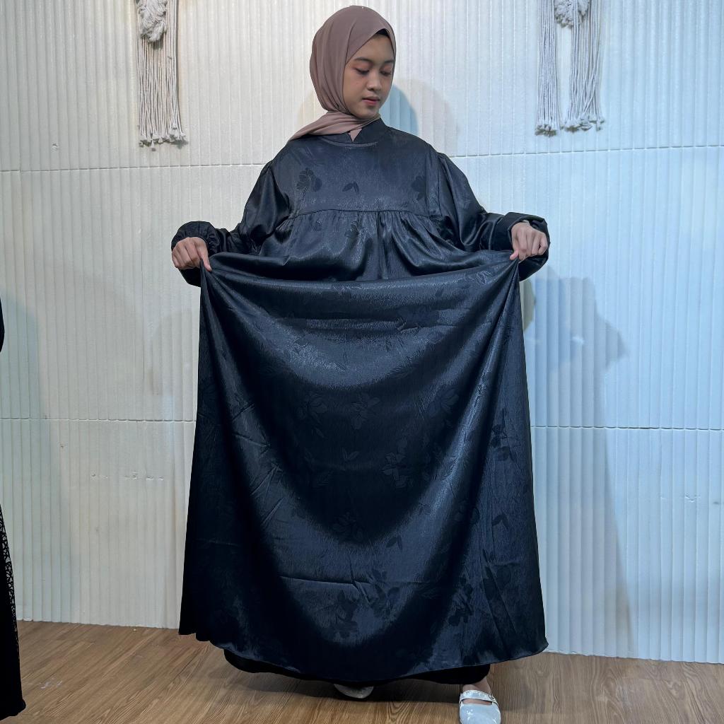 Dress Pesta Jumbo Armani Silk Jaguar Premium Hitam Gamis Pesta Mewah Putih