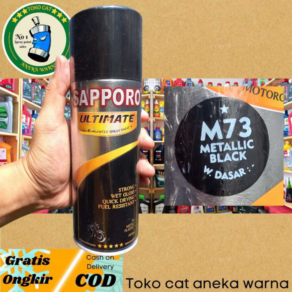 SAPPORO ULTIMATE  M73 METALLIC BLACK 400ML PILOK PILOX CAT SEMPROT SPRAY PAINT METALIK HITAM 400CC