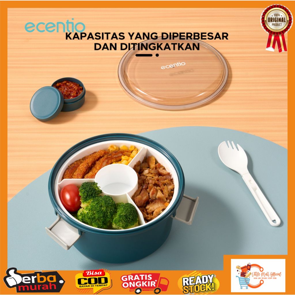 Little Mall KOTAK MAKAN ECENTIO BULAT DOUBLE LAYER FREE KOTAK SAMBAL FREE SENDOK KOTAK BEKAL ECENTIO