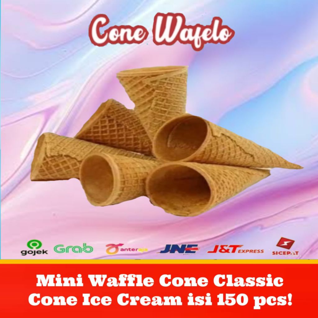 

Mini Cone Waffle 2.5x7 cm isi 15 pack ( 150 pcs ) Cone Ice Cream Mini Renyah Topping Dessert Cafe Hotel restoran