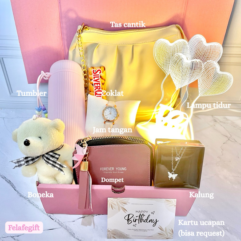 [TAS] Hampers Kado Ultah Cewek Gift Box Kado Ulang Tahun Cewek Kado Pernikahan Wisuda Anniversary